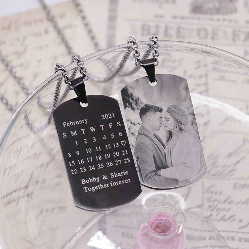 A pair of custom couple anniversary necklaces