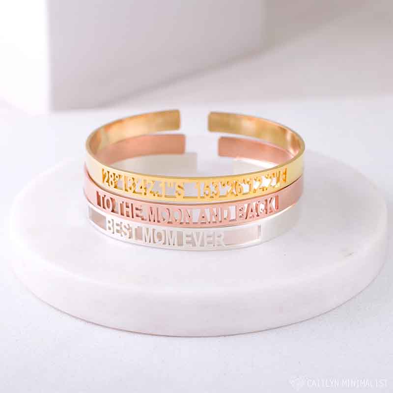 Personalized Cutout Coordinates Information Bracelet