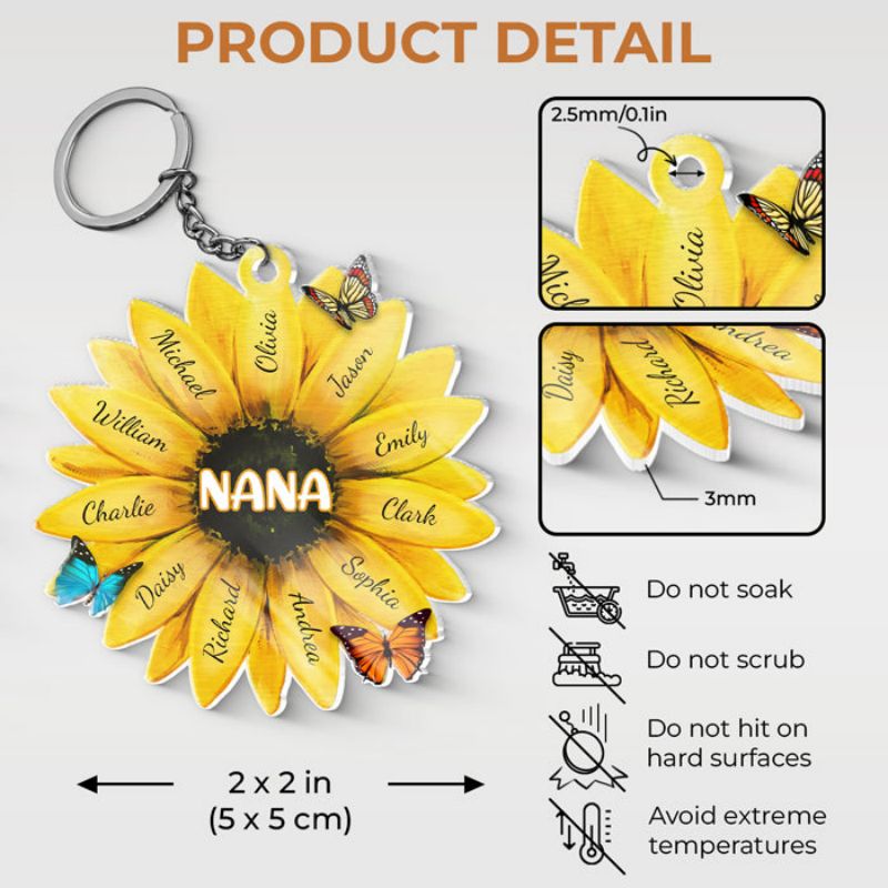 Personalized sunflower keychain