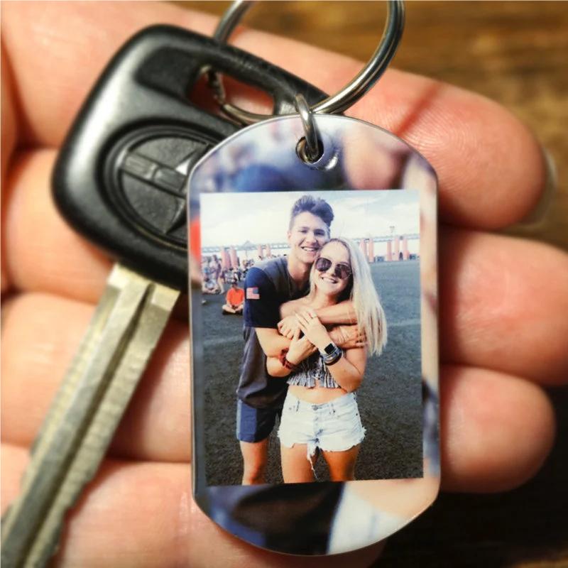 Personalized couple photo keychain for boyfriend