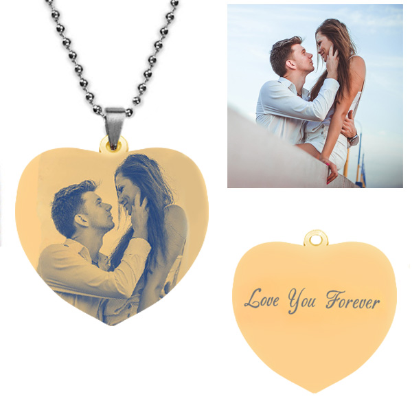Personalized Photo Necklace Heart-Shaped with Gold