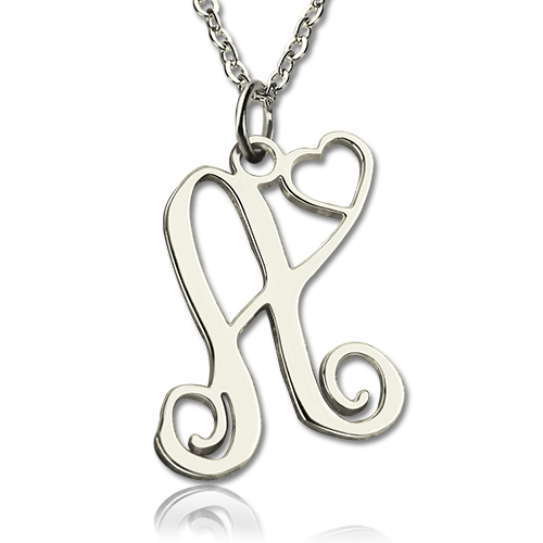 One Initial Monogram With Heart Necklace